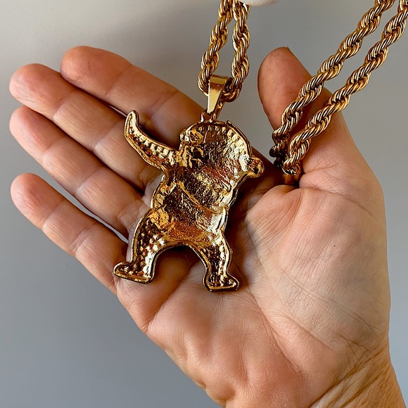 Iced-Out Bling Panda Dabs Chunky Rhinestone/Gold Statement Necklace - Picture 5 of 9